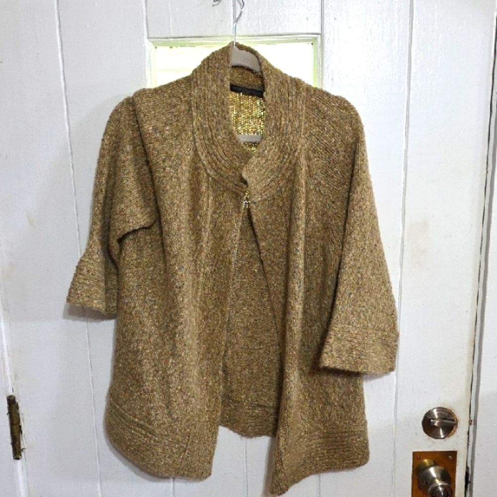 NWT Preswick & Moore Women's Cardigan Sweater‎ Tan W/Hints Of Silver Threads 1X